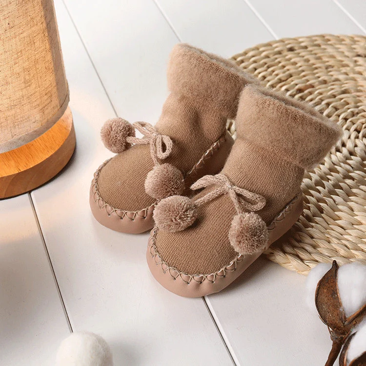 Baby Boys Girls Toddlers Cute Moccasins Soft Non-Skid Indoor Home Slipper Winter Warm Shoes Socks for 6-24 Months Esg11069