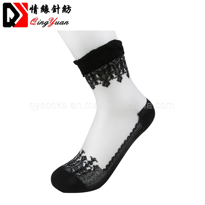 Amazing Summer Ultra-Thin Transparent Crystal Silk Lace Elastic Women′s Mesh Short Socks