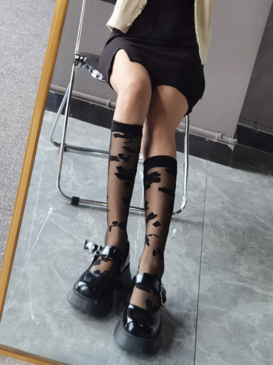 Knee High Style Transparent Organza Sexy Women Custom Black Knitting Design Fashion Wholesale Cheap Girl Long Sock