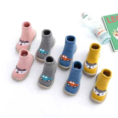 Chaussettes bébé Chaussures bébé Chaussettes en coton avec semelle en caoutchouc Chaussettes antidérapantes pour bébé Chaussures tricotées mignonnes pour bébé