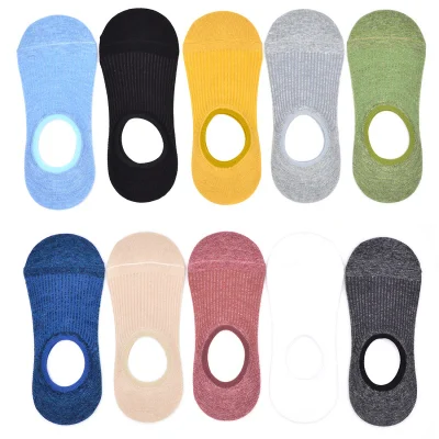 Chaussettes pour hommes Chaussettes en coton invisibles Logo personnalisé antidérapant No Show Hommes Femmes Chaussettes invisibles en coton