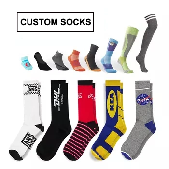 Personnalisé En Gros Pas Cher Hommes Sport Coton Crew Grip Anti-Slip Compression Drôle De Mode Imprimé Jacquard Tricoté Cheville Basketball Long Football Chaussettes De Cyclisme