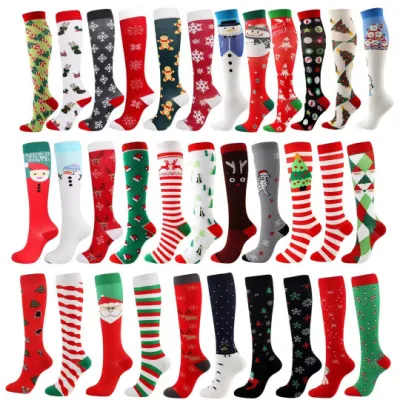 Chaussettes de Noël à compression haute au genou à soutien gradué pour hommes et femmes