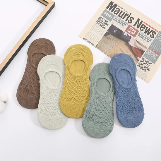 Maille d'été simple et respirant coupe peu profonde en pur coton Chaussettes invisibles pour hommes Ne laissez pas tomber le talon Chaussettes climatisées